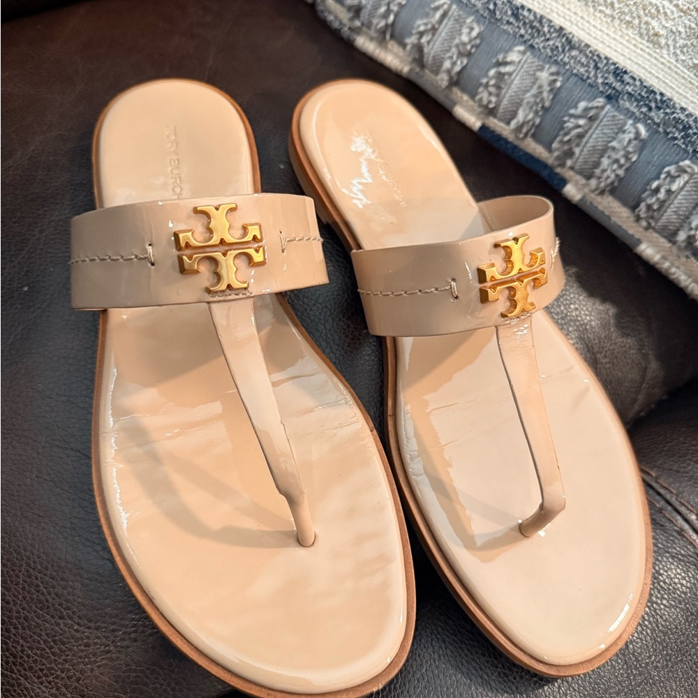 Tory Burch Tan Sandals with Gold Logo